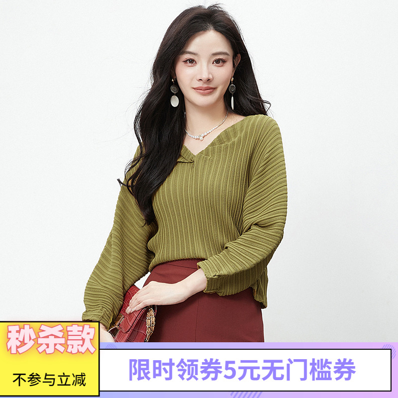 九分袖上衣微弹套头针织衫