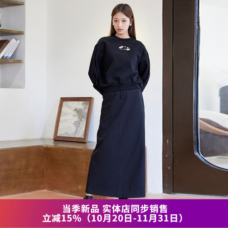 索玛春装黑色长款半身裙