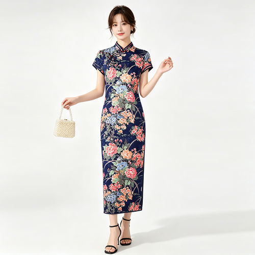 国风大朵印花婚礼礼服旗袍