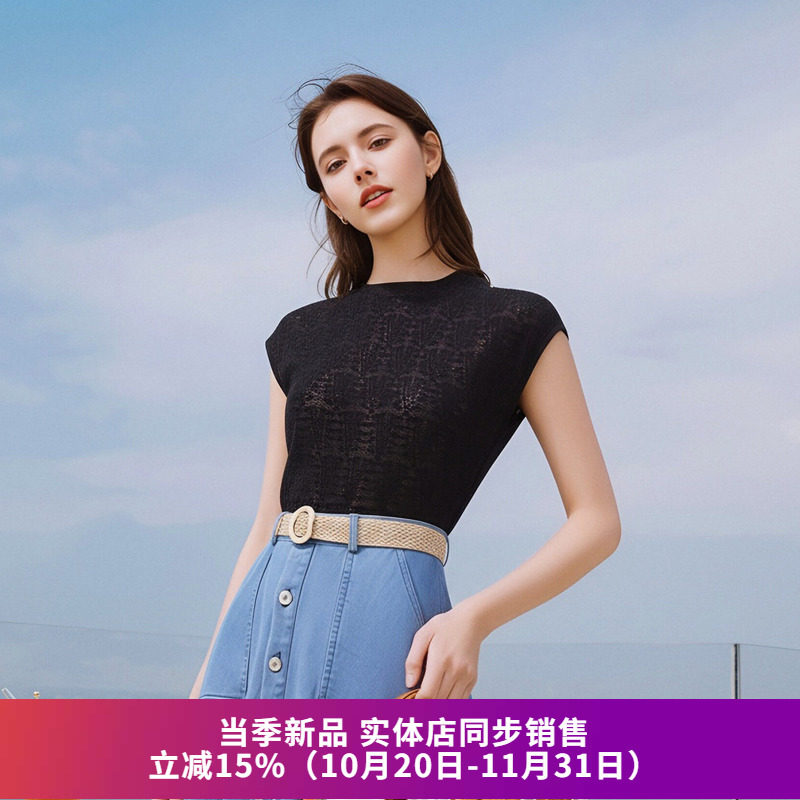 微透镂空半高领针织衫