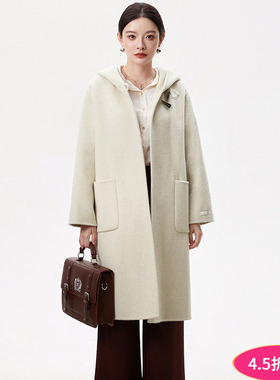 奥莱专柜品牌撤柜正品 HZ冬装新款 一粒扣连帽含羊毛双面尼大衣女