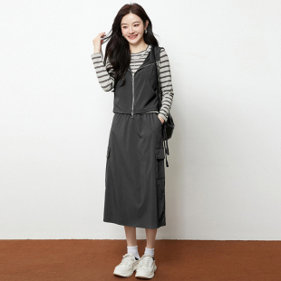 半身裙三件套装 2025年秋装 条纹上衣 GZ系列连帽马甲 Outlets专柜