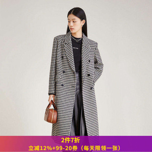 SOMSOM索玛冬装新款复古格纹千鸟格毛呢外套长款绵羊毛呢子大衣女