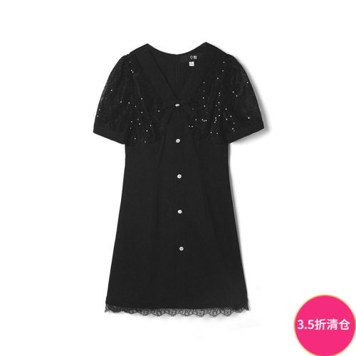蕾丝拼接亮片连衣裙女