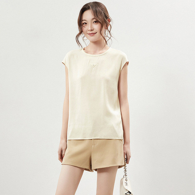 奥莱专柜撤柜正品 南油N系列夏装含真丝面料无袖圆领上衣雪纺衫女