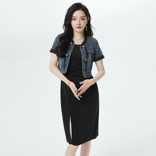 復(fù)古國(guó)風(fēng)牛仔短外套 奧特萊斯品牌折扣 新款 中長(zhǎng)裙兩件套裝 WZ夏裝
