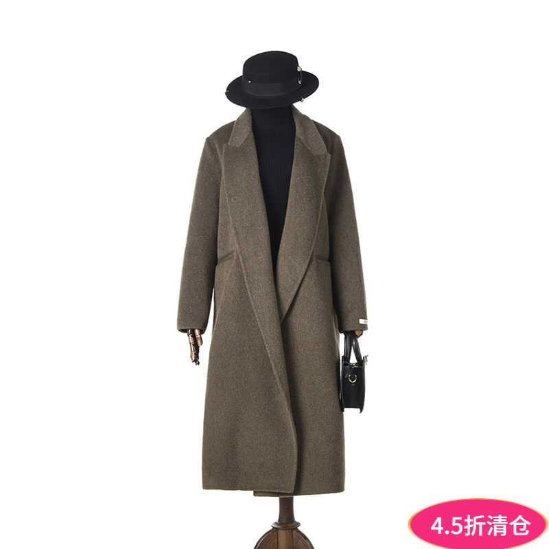 奥莱专柜正品 HZ冬装2025新款 含绵羊毛双面尼毛呢外套开衫大衣女