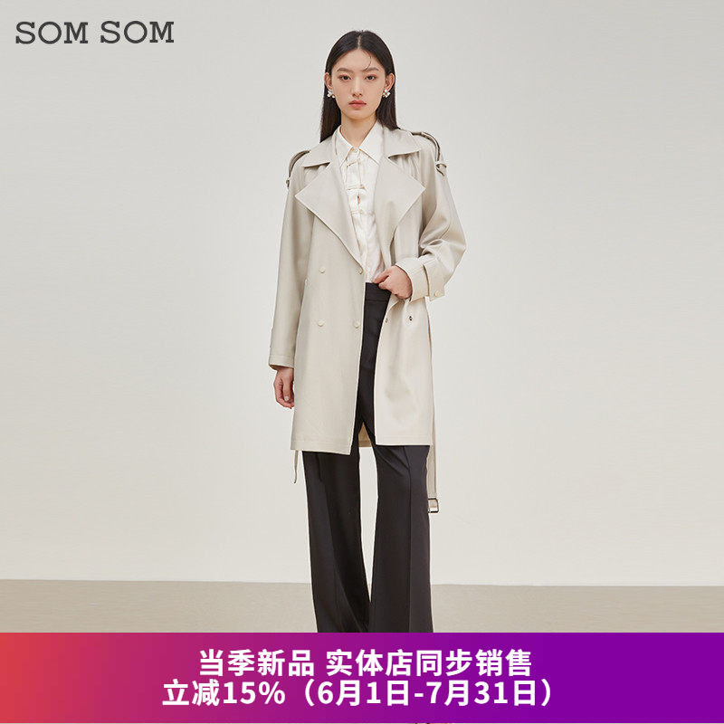 收腰西装双排扣风衣外套