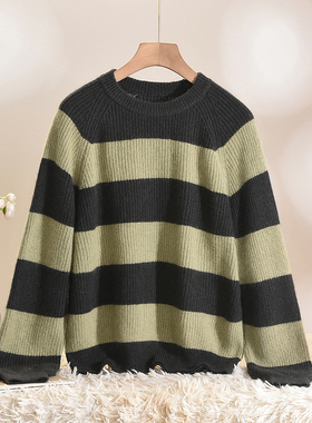 奥莱专柜品牌撤柜正品 HZ冬装新款 含羊毛上衣撞色拼接套头毛衣女