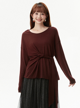 2025年秋装Outlets专柜 MO系列含绵羊毛上衣纯色微弹套头针织衫女