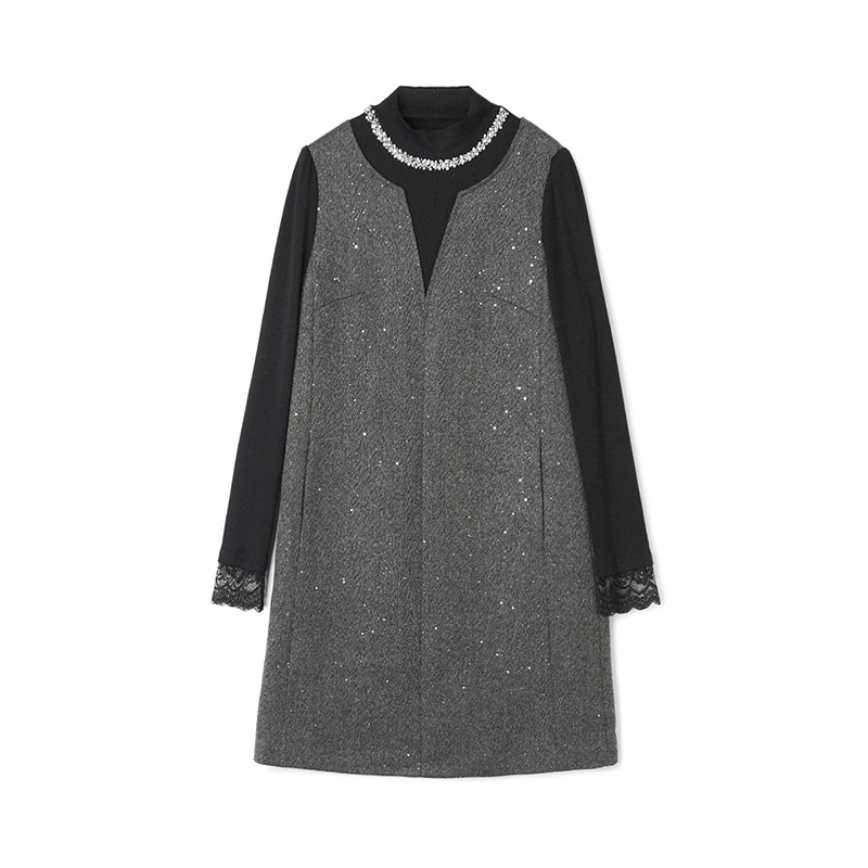 Outlets专柜撤柜正品 HH冬装2025新款轻熟风宽松假两件短裙连衣裙