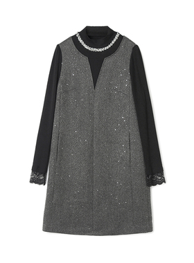 Outlets专柜撤柜正品 HH冬装2025新款轻熟风宽松假两件短裙连衣裙