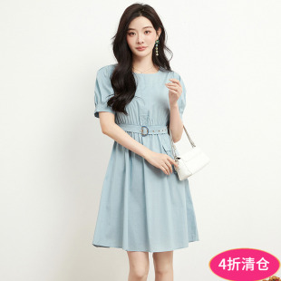 利落通勤中裙系腰带连衣裙 2025新款 奥莱专柜品牌撤柜正品 XJ夏装