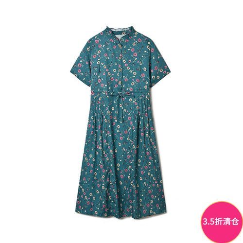 花卉中长裙可开扣连衣裙