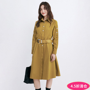 系腰带中裙单排扣长袖 2025新款 连衣裙 RU秋装 Outlets专柜撤柜正品