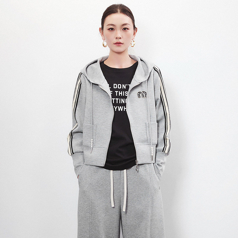 奥莱专柜撤柜正品 南油N系列春装新款 运动风上衣拼色连帽外套女