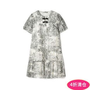 奥特莱斯2024夏装 减龄水墨印花A字连衣裙 新款 ZY系列宫廷风时尚