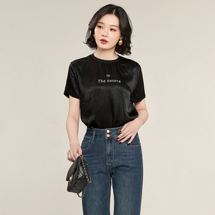 奥莱专柜撤柜正品 深圳南油NY夏装新款含醋酸光泽感甜酷短袖T恤女