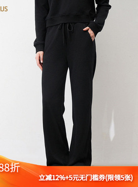 奥特莱斯品牌折扣 CANVAUS冬装松紧腰简约休闲宽松抽绳直筒卫裤女