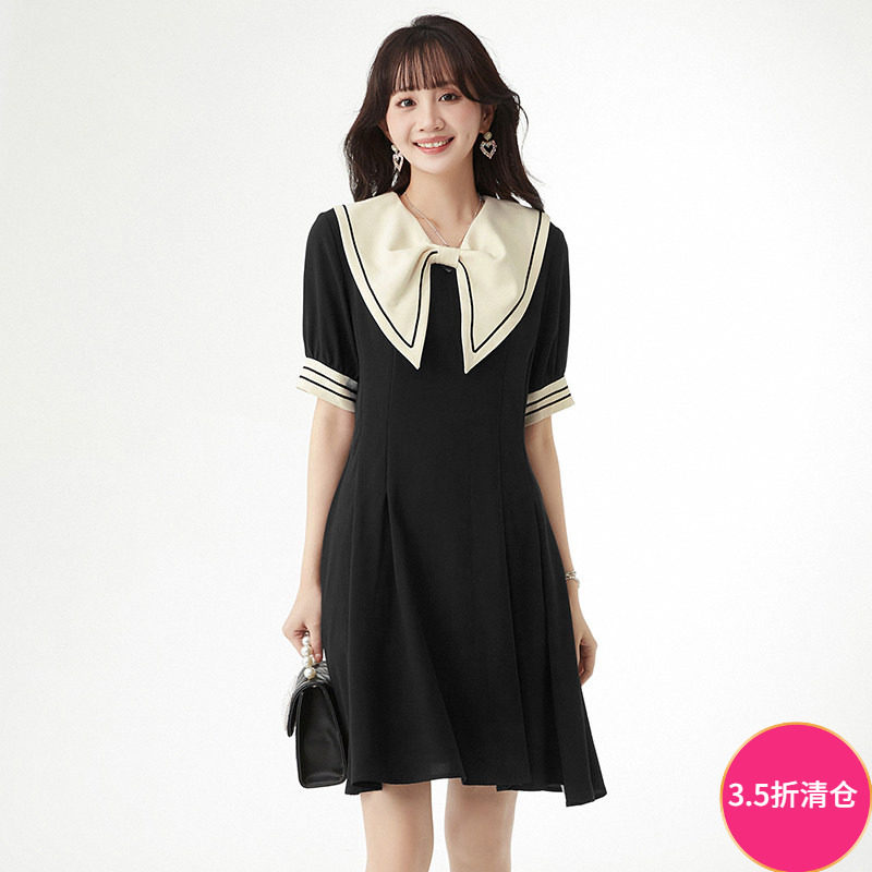 2026年夏装Outlets专柜 高端YV系列活力减龄中裙拼色五分袖连衣裙
