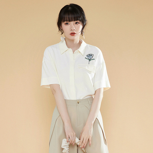 上衣衬衫 奥特莱斯品牌折扣 前短后长设计感短袖 PA夏装 女 2024新款