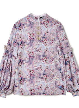 奥莱专柜正品 XW秋装2025新款 温柔花卉长袖上衣一粒扣宽松衬衫女