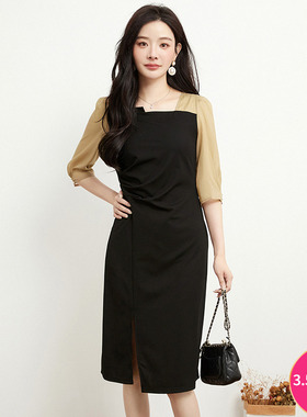 奥莱专柜撤柜正品 精品汉货HH秋装新款 法式优雅修身中长裙连衣裙