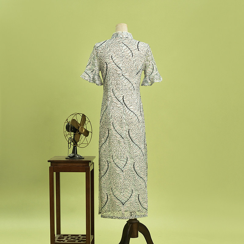 2024 여름 아울렛 QP 시리즈 새로운 중국식 5부 소매 스커트 진주 장식 치파오