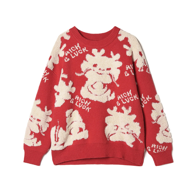 奥莱专柜正品 MS冬装2025新款 趣味卡通图案上衣可外穿套头毛衣女