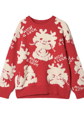 奥莱专柜正品 MS冬装2025新款 趣味卡通图案上衣可外穿套头毛衣女