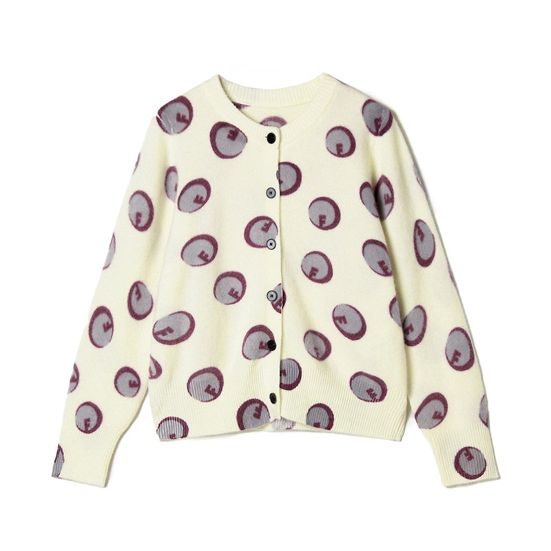 2025年冬Outlets正品 高端MS系列拼色图案开衫上衣微弹舒适毛衣女