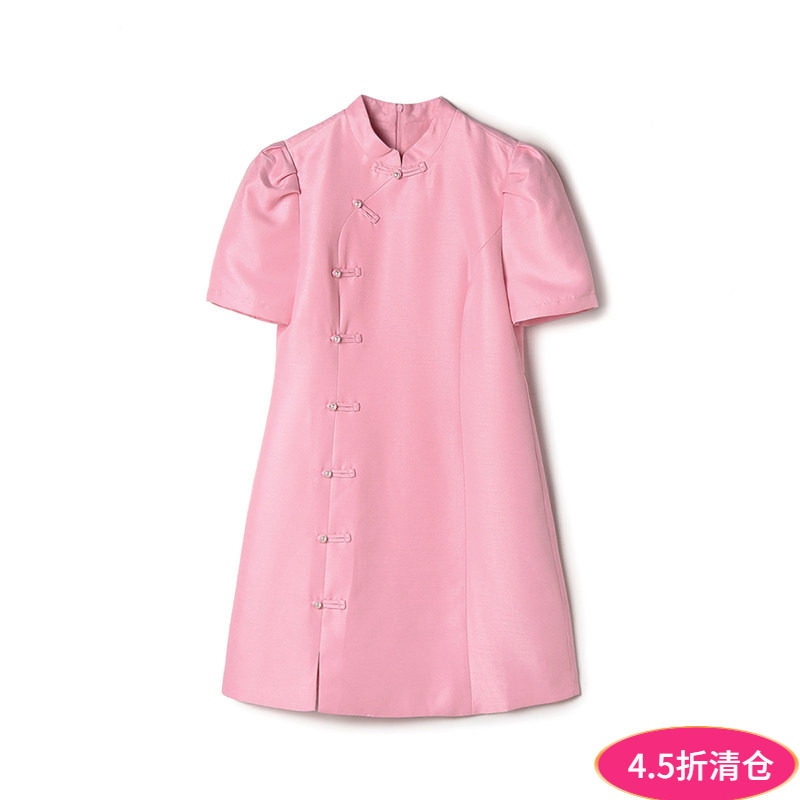 奥莱专柜撤柜正品 南油N系列秋装新款 国风立领五分袖短裙连衣裙