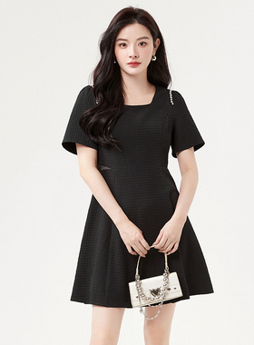 Outlets专柜撤柜正品 HH夏装2025新款洋气露腰千金风小黑裙连衣裙