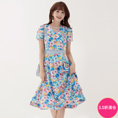 新款 Outlets专柜撤柜正品 深圳南油NY夏装 度假风印花中长裙连衣裙