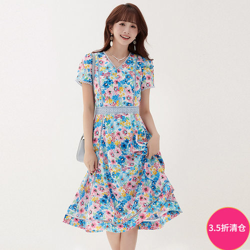 度假风印花中长裙连衣裙