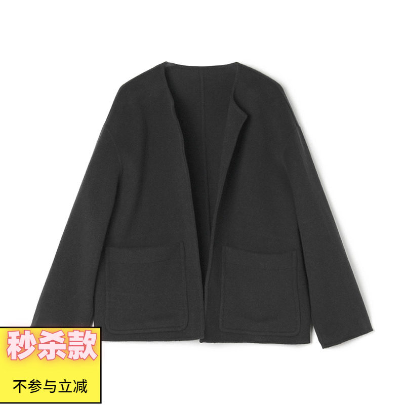 2025年冬Outlets正品 高端HE系列含羊毛开衫双面尼毛呢外套大衣女