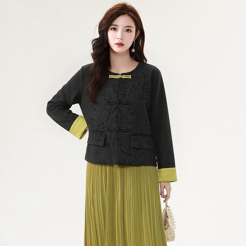 2026年春Outlets正品 高端WT系列新中式国风袖口拼接设计短外套女