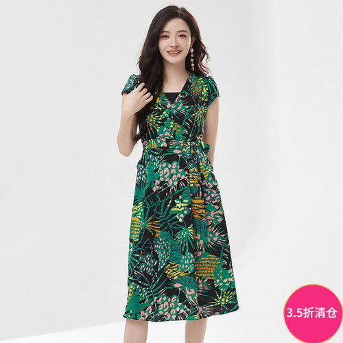 素雅通勤中长连衣裙女