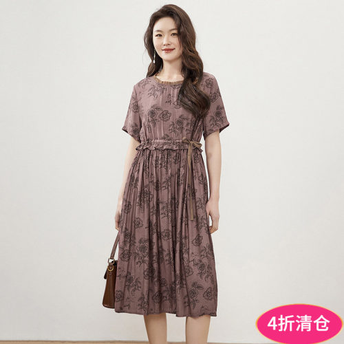 拼色圆领妈妈装连衣裙