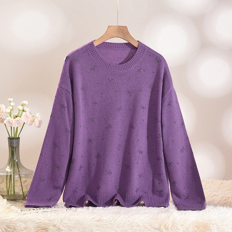 Outlets专柜撤柜正品 HZ冬装2025新款贴钻图案简约套头羊毛毛衣女