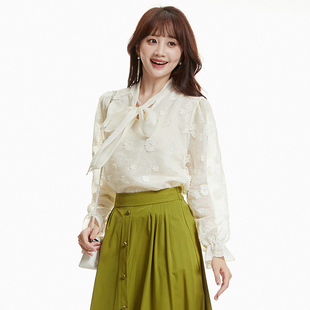 Outlets专柜撤柜正品 AM秋装新款立体花朵设计上衣宽松长袖衬衫女