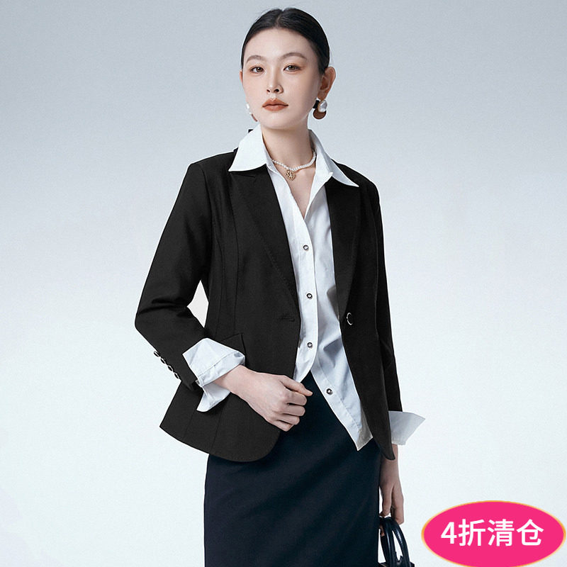 Outlets专柜撤柜正品 NY春装新款复古英伦风通勤九分袖西装外套女
