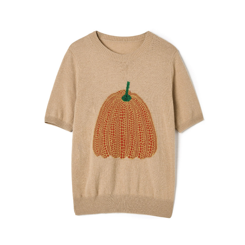 奥特莱斯品牌折扣 HY秋装新款 可爱图案上衣含羊毛五分袖针织衫女