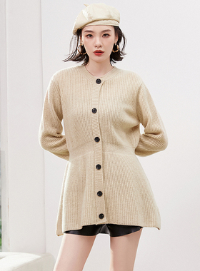 奥莱专柜品牌撤柜正品 HZ冬装2025新款 松紧腰保暖羊毛开衫毛衣女