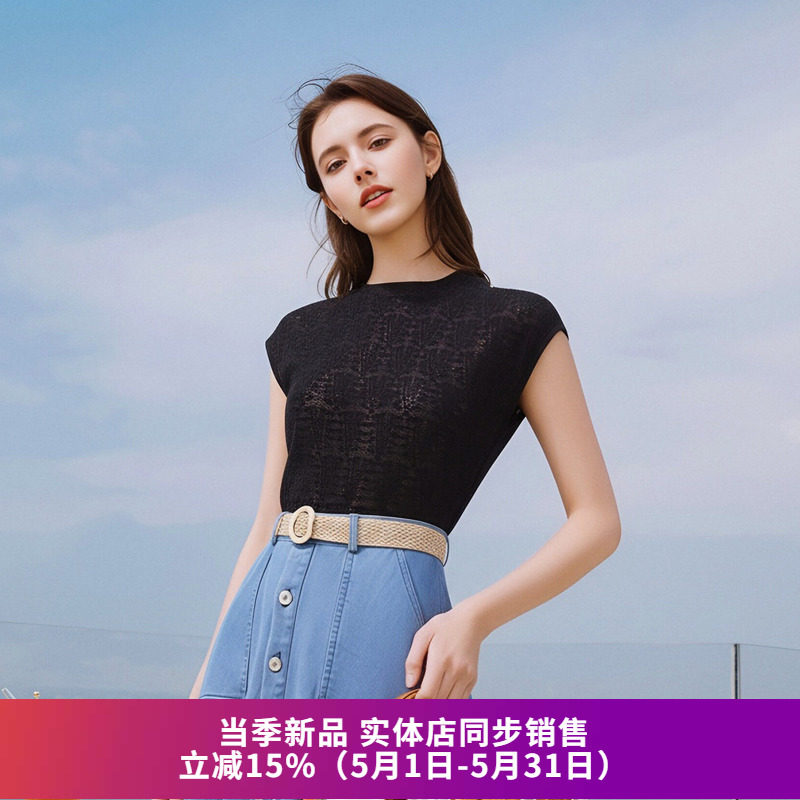 SOMSOM索玛2026夏装新款专柜正品微透镂空短袖气质半高领针织衫女