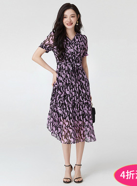 Outlets专柜撤柜正品 ZW夏装新款 复古文艺印花紧身显瘦连衣裙