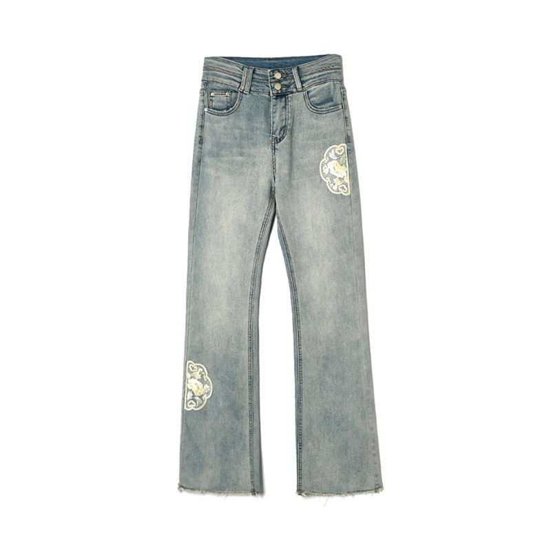 奥莱专柜品牌撤柜正品 AE春装新款 刺绣图案长裤水洗颜色牛仔裤女