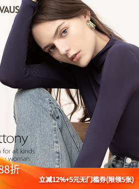 奥特莱斯品牌折扣 CANVAUS秋冬薄款烟囱领内搭紧身打底T恤上衣女