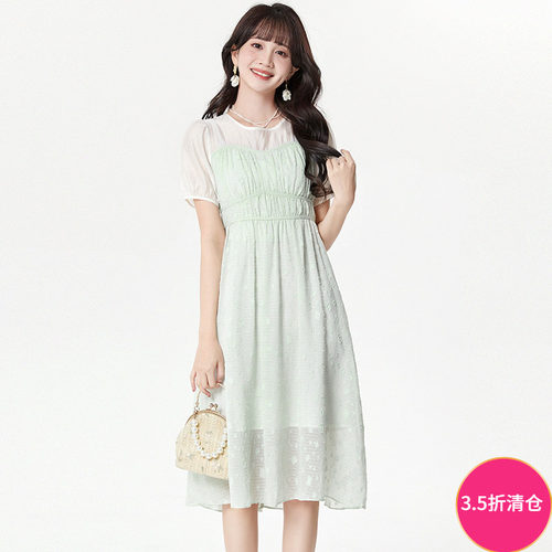 法式甜美含天丝连衣裙
