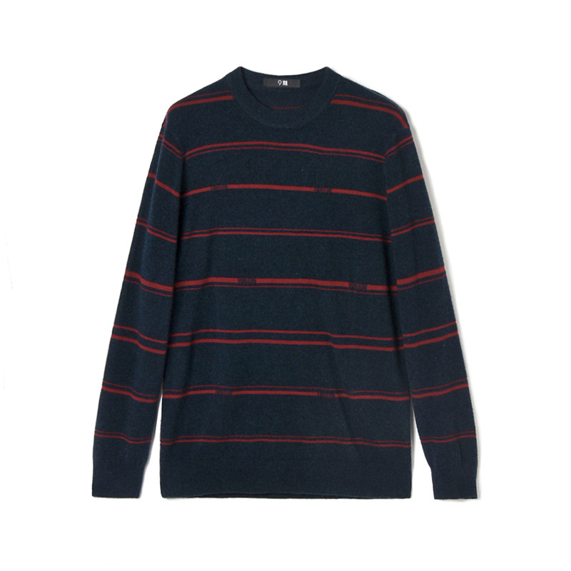 奥莱专柜正品 ASN冬装2025新款男装含羊毛条纹上衣修身内搭针织衫